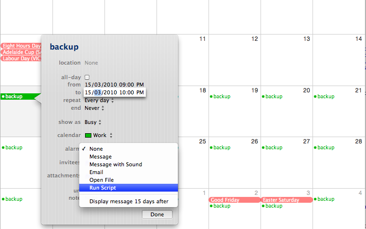 Scheduling using iCal Screenshot